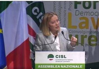 Cisl, Meloni all'assemblea nazionale: &quot;Bene confronto con chi non ha pregiudizi&quot;