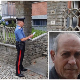 I Carabinieri di fronte all'abitazione di via Cavour, a Bagnolo Piemonte. Nel riquadro, Pasquale Mattana. L'omicidio è avvenuto a Carmagnola