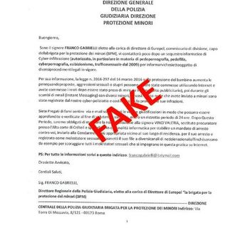 Copia della mail a firma del sedicente Franco Gabrielli