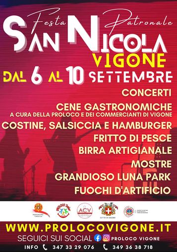 La festa patronale vigonese si svolgerà dal 6 al 10 settembre La festa patronale vigonese si svolgerà dal 6 al 10 settembre