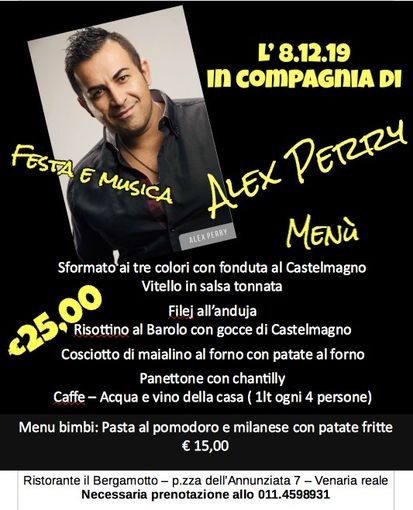 A Venaria: un pranzo dedicato a gusto e musica con Alex Perry