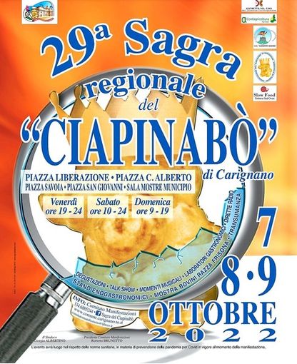 A Carignano tutto pronto per la 29esima edizione della “Sagra del Ciapinabò”
