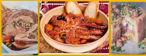 Il cosciotto di agnello al forno farcito alle olive, la territa di polpo “alla Luciana” ed il sartù di riso