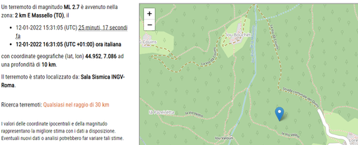 Massello: terremoto di magnitudo 2,7 oltre la zona di Lorenzo di Perrero