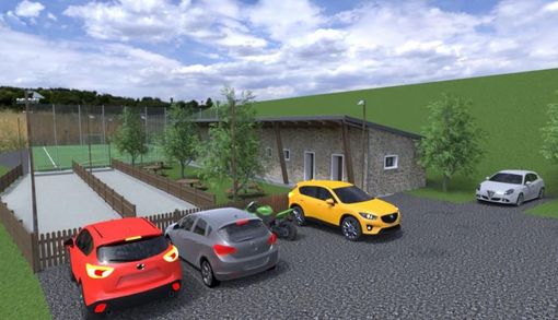 Il rendering del polo sportivo di Usseaux Il rendering del polo sportivo di Usseaux