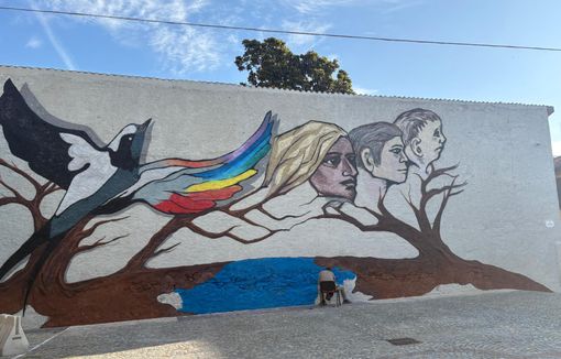 Il murale in fase di realizzazione Il murale in fase di realizzazione