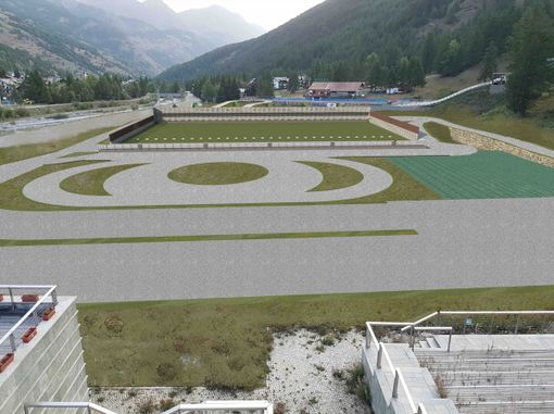 La rappresentazione grafica del nuovo stadio del biathlon e dello skiroll La rappresentazione grafica del nuovo stadio del biathlon e dello skiroll