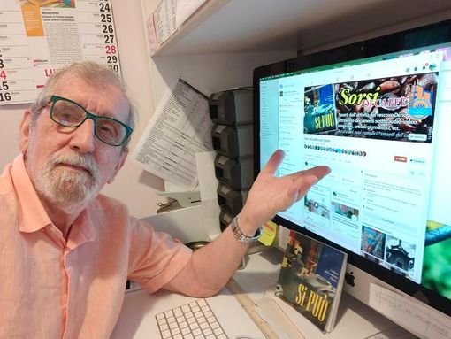 Enrico Berardo di fronte al gruppo creato per diffondere il messaggio del vescovo Derio Olivero Enrico Berardo di fronte al gruppo creato per diffondere il messaggio del vescovo Derio Olivero