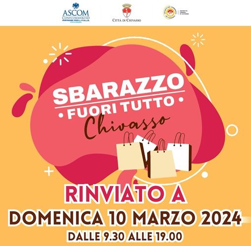 Chivasso: lo “Sbarazzo – Fuori Tutto” rinviato al 10 marzo