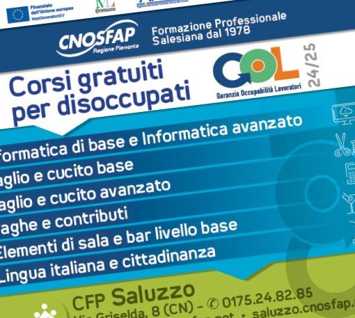 Sono aperte le iscrizioni ai corsi di qualifica, riqualifica ed aggiornamento per adulti disoccupati al Cnos Fap  di Saluzzo