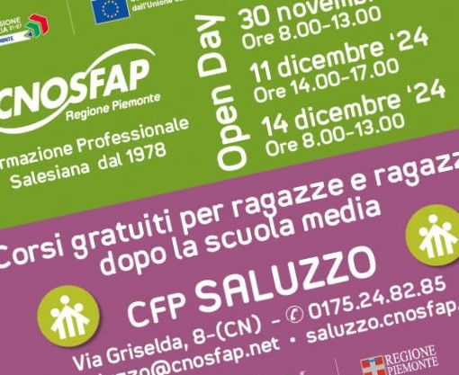 Il 22 e il 30 novembre Open Day di Cnos Fap a Saluzzo per i corsi gratuiti rivolti ai giovani 12/24 anni