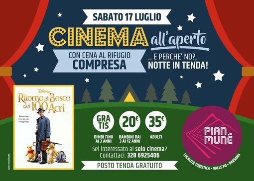 Pian Munè di Paesana: cena e cinema all’aperto sabato 17 luglio