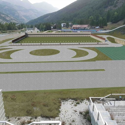 La rappresentazione grafica del nuovo stadio del biathlon e dello skiroll