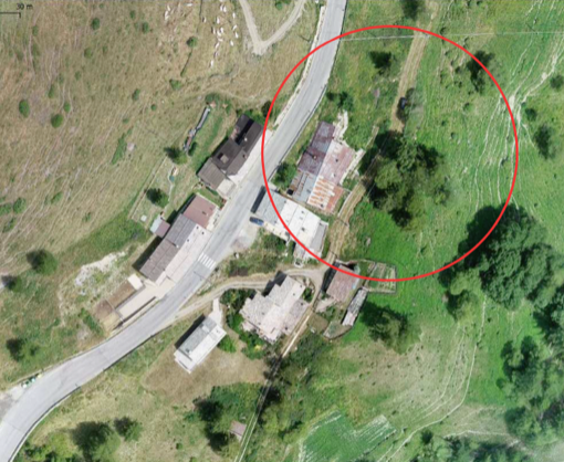 L'area interessata dalla frana a Duc di Monte