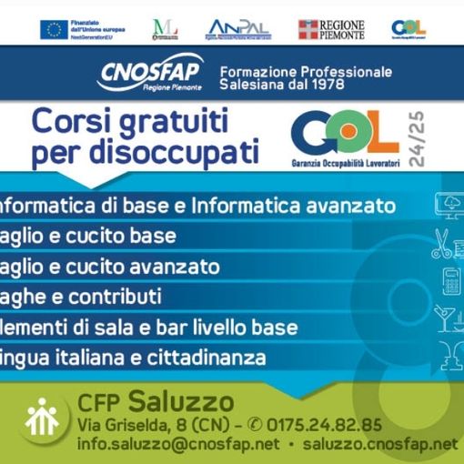 Sono aperte le iscrizioni ai corsi di qualifica, riqualifica ed aggiornamento per adulti disoccupati al Cnos Fap  di Saluzzo