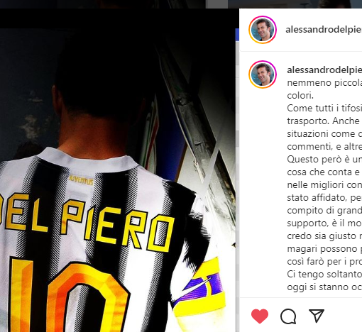 post su Instagram di Del Piero