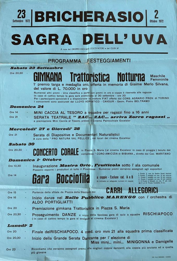 Dalla gimkana trattoristica a San Bernardino: 50 anni di storia attraverso i manifesti delle feste Dalla gimkana trattoristica a San Bernardino: 50 anni di storia attraverso i manifesti delle feste