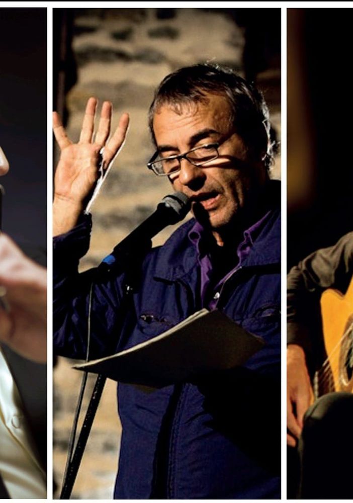 Davide Riondino- attore e cantautore, i musicisti: Stefano Maffizzoni al flauto e Andrea Candeli alla chitarra