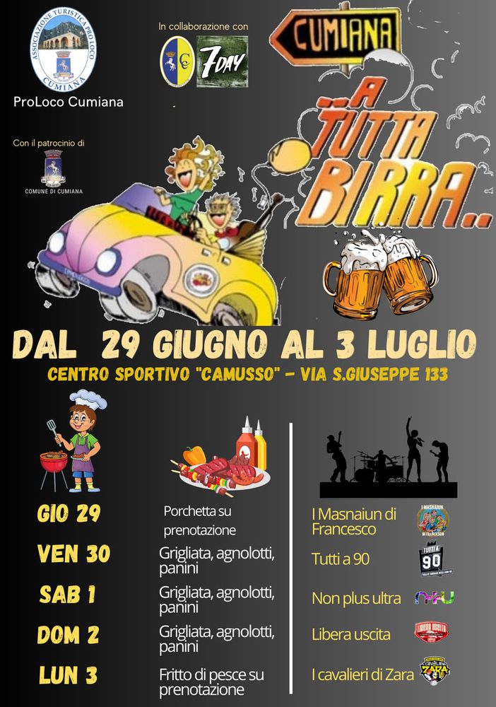 A Cumiana cinque serate a tutta birra, buona cucina e musica dal vivo