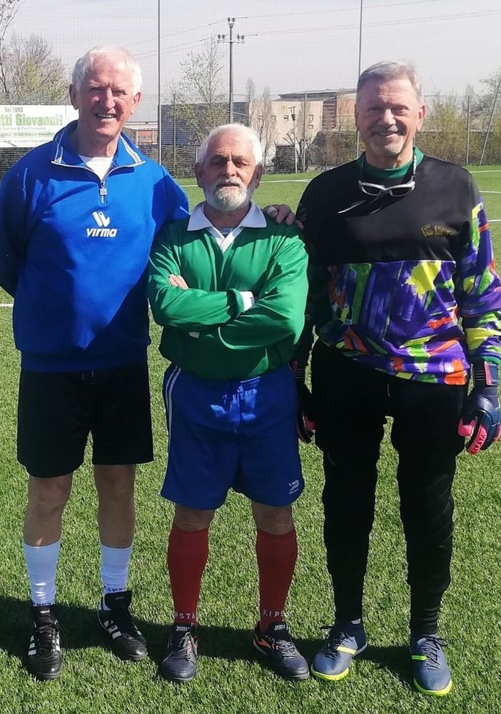 I tre nazionali di walking football del Pinerolese, da sinistra Fredi Gallo, Alberto Pietrolini e Piero Fornero