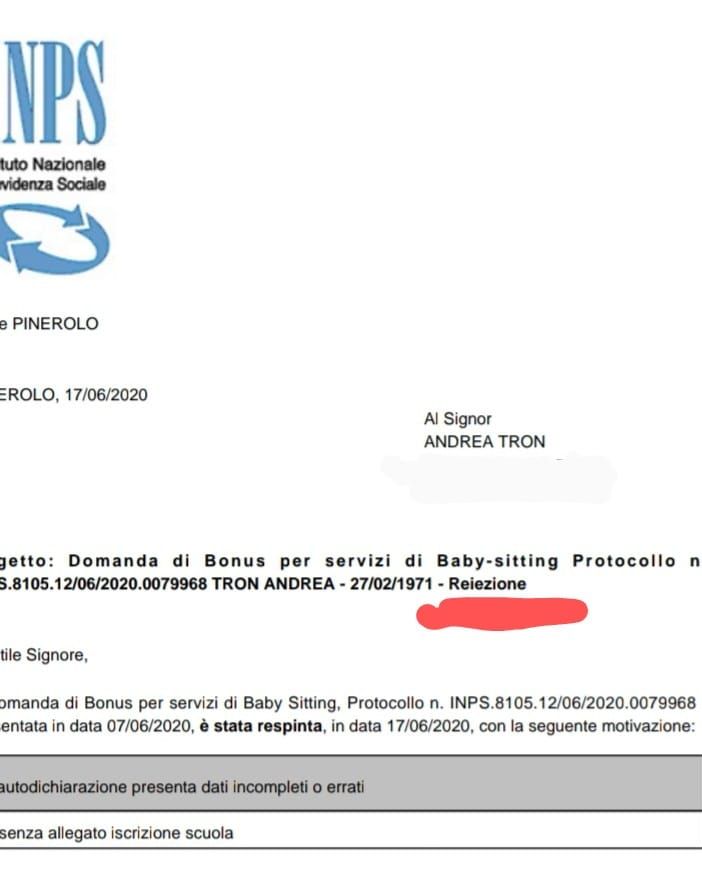 Pinerolo: «Mi hanno rigettato la richiesta per il bonus baby sitter, ma non so perché»