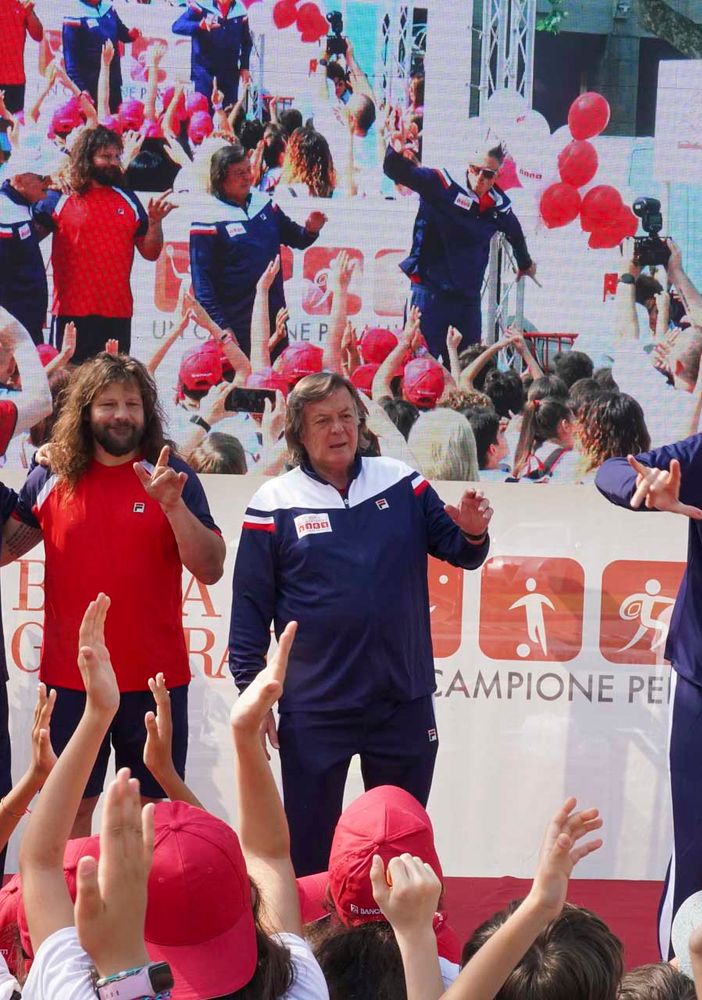 Da sinistra Ciccio Graziani, Martín Leandro Castrogiovanni, Adriano Panatta e Andrea Lucchetta