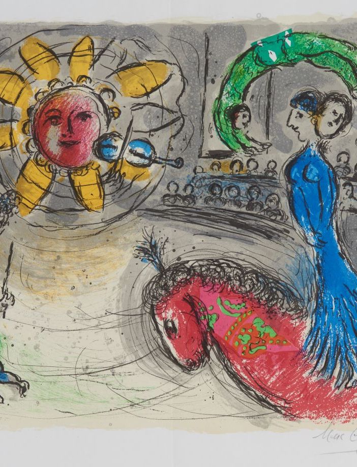 Marc Chagall, Soleil au cheval rouge 1979 Lithograph Printing