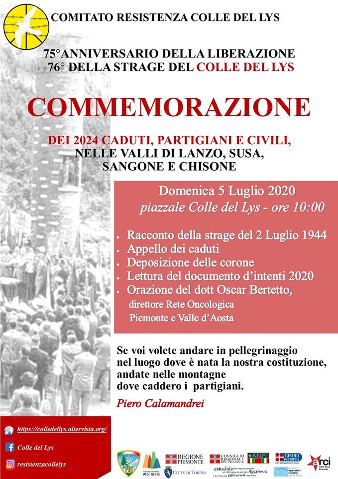 Il gonfalone della Città Metropolitana il 5 luglio al Col del Lys