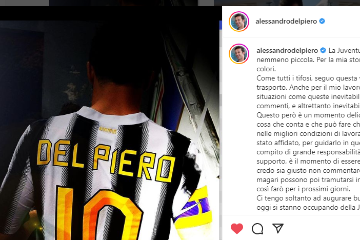 post su Instagram di Del Piero