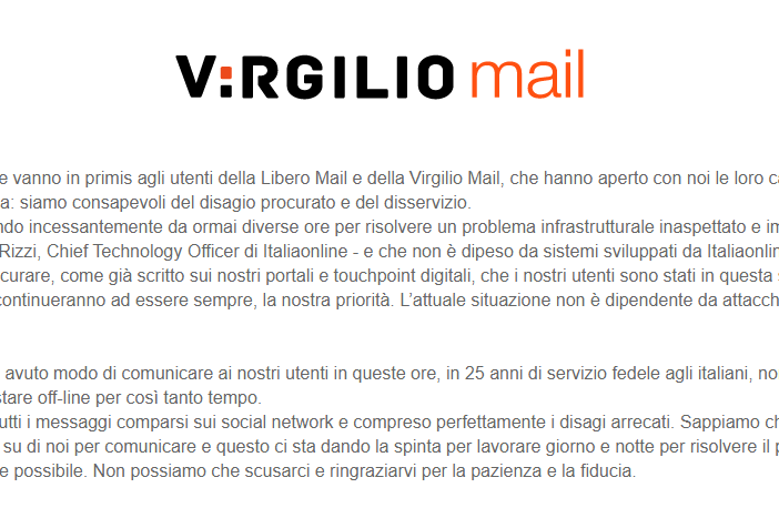 messaggio di scuse Virgilio