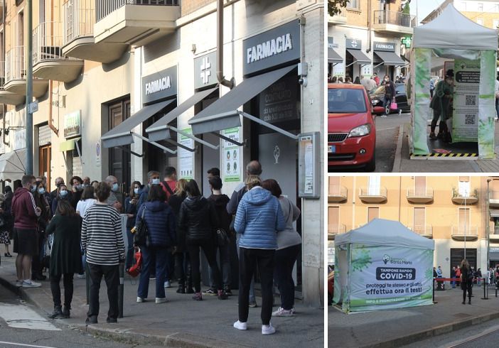 Green Pass obbligatorio al lavoro, a Torino farmacie prese d’assalto per i tamponi [FOTO]