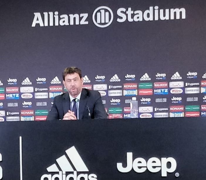 Andrea Agnelli e Pavel Nedved, presidente e vicepresidente della Juve, insieme al dg Maurizio Arrivabene