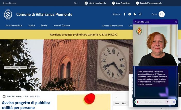 L’assistente virtuale sul sito Internet del Comune L’assistente virtuale sul sito Internet del Comune