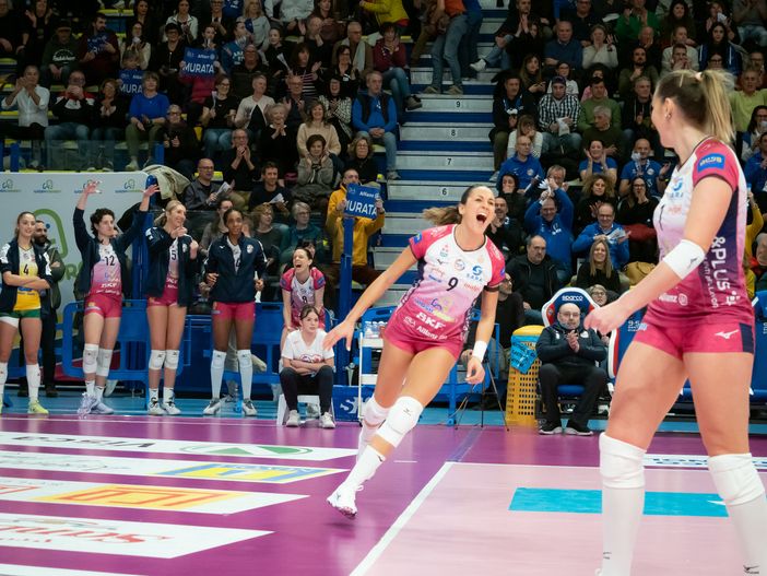 L’esultanza di D’Odorico, mvp contro Chieri (foto di Christian Bosio)