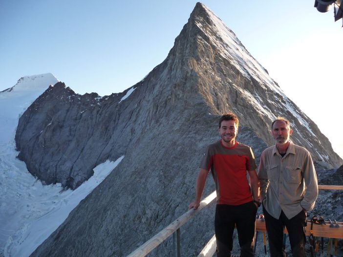 Luca Giribone e Giorgio Poët alla Mittellegihütte all’Eiger, agosto 2009