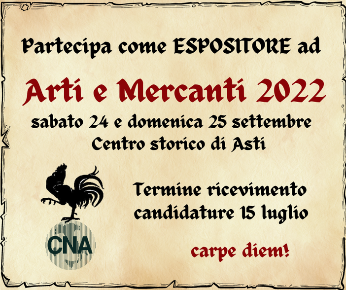 Aperte le iscrizioni ad Arti e Mercanti di Asti: partecipa come espositore!