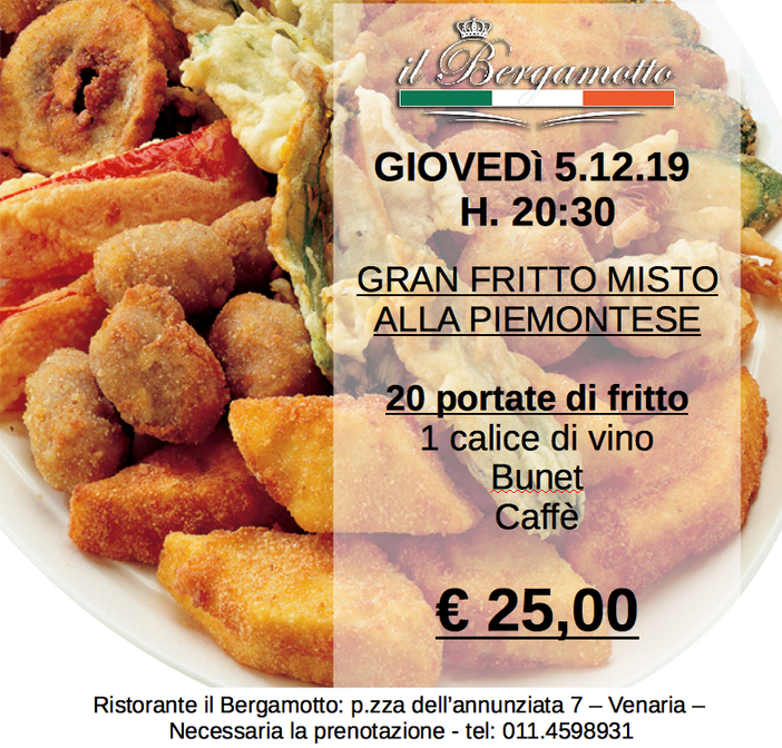 Venaria: giovedì 5 dicembre un appuntamento dedicato al fritto misto alla piemontese Venaria: giovedì 5 dicembre un appuntamento dedicato al fritto misto alla piemontese