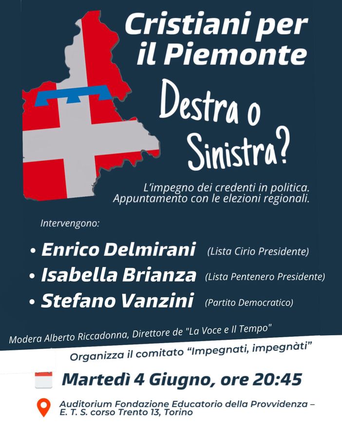 Cristiani per il Piemonte: un confronto tra candidati credenti in vista delle elezioni regionali