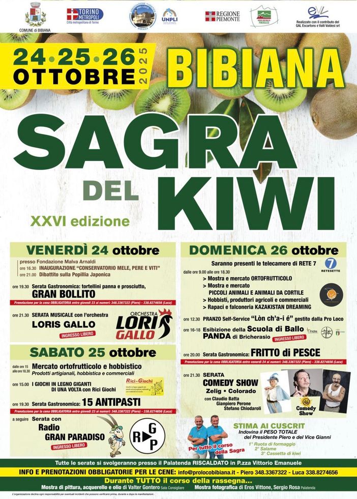 A Bibiana torna la Sagra del Kiwi: tre giorni di gusto e divertimento sotto il Palatenda riscaldato