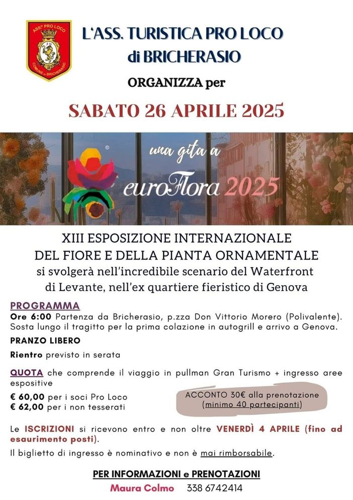Ultimi posti disponibili per la gita a EuroFlora 2025 con la Pro Loco di Bricherasio