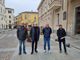 Da sinistra il vicesindaco e il sindaco di Pragelato Mauro Maurino e Giorgio Merlo, il primo cittadino di Usseaux Andrea Ferretti e quello di Fenestrelle Michel Bouquet