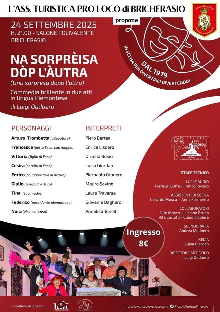 Risate in piemontese a Bricherasio: torna la commedia del Piccolo Varietà Risate in piemontese a Bricherasio: torna la commedia del Piccolo Varietà