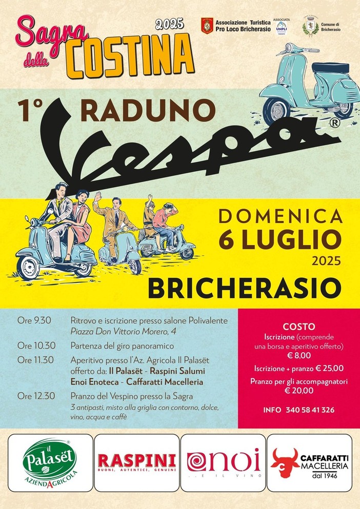 Bricherasio accende i motori: arriva il 1° Raduno Vespe alla Sagra della Costina