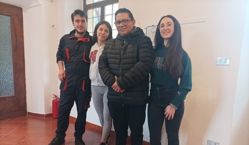 Da sinistra a destra Mattia Tonda Roch, Martina Cardonati, don Javier Cunalema e Rebecca Petrasso