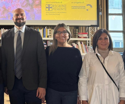 Chantal Re, al centro, con l’assessore regionale Maurizio Marrone e il consigliere regionale di Fdi Alessandra Binzoni