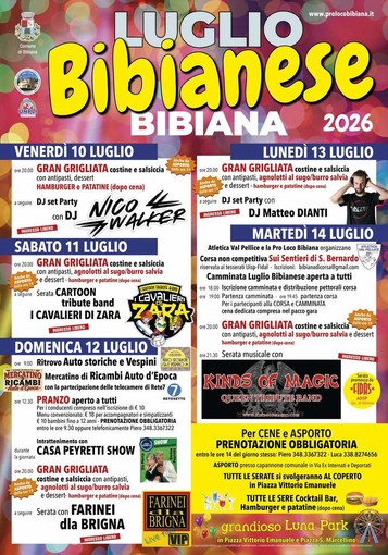 Luglio Bibianese 2026, quattro serate di gusto e musica sotto le stelle Luglio Bibianese 2026, quattro serate di gusto e musica sotto le stelle