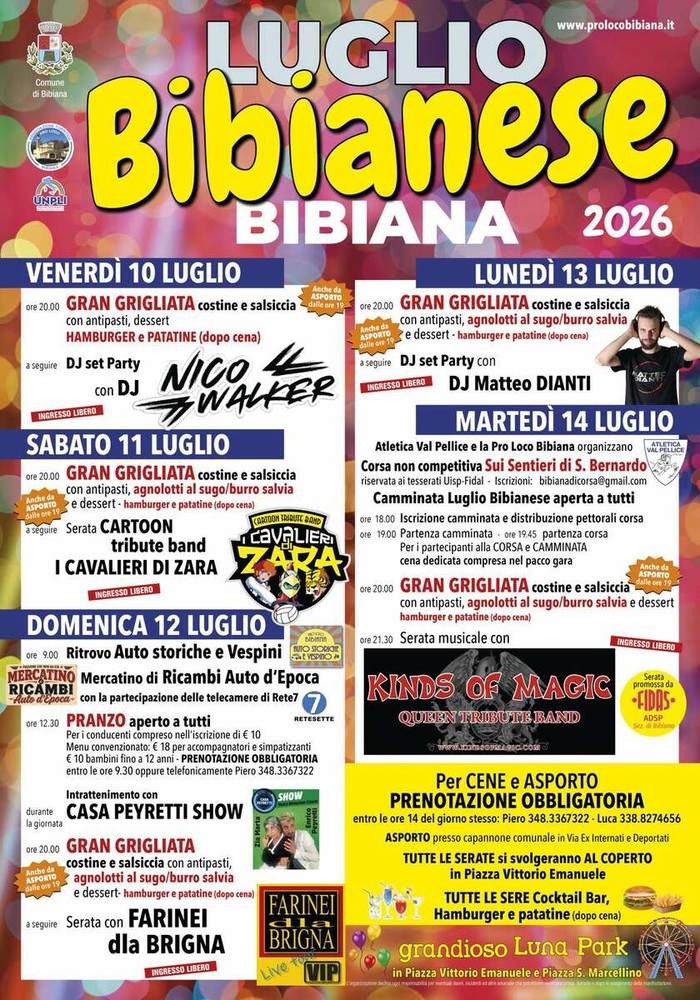 Luglio Bibianese 2026, quattro serate di gusto e musica sotto le stelle