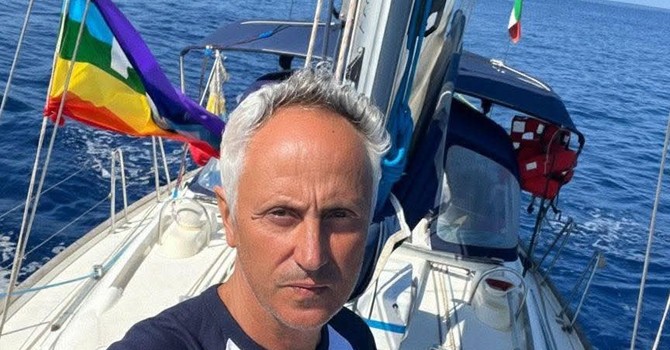 Marco Croatti durante il viaggio con la Flotilla