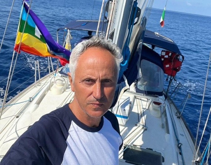 Marco Croatti durante il viaggio con la Flotilla
