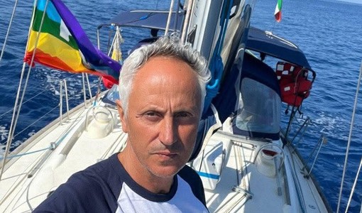 Marco Croatti durante il viaggio con la Flotilla